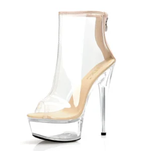 Shoes PartyPeep Toe 15cm Thin Heels Stripper Pole Dance Shoes Transparent Ankle Boots Nightclub Models Catwalk Women’s Gothic