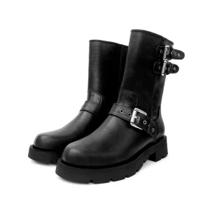 Short Boots with Thick Heels Black Chelsea Boots Middle Heel Versatile Elastic Martin Boots Fashion Women’s Bo