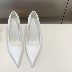 Silk High Heels Women’s Genuine Leather Outsole White Fashionable Shoes Luxurious Quality Wedding Shoes Dinner Shoes