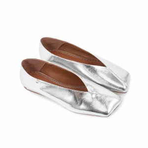 Silver PU Women Autumn Spring Summer Slip On Boat Shoes Square Toe Ballet Flats Breathable Cushioned Comfort