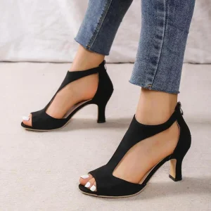 Simple Back Zipper Fish Mouth Shoes Summer Plus Size Chunky Stiletto Roman Sandals Women’s High-Heeled Shoes