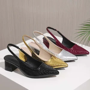 Sizes 36 43 Large Size Black Red Gold Silver Versatile Simple Chunky Heel Sandals Breathable Pointed Toe Women Shoes