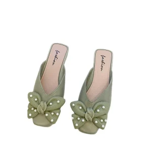 Slip-on Mules Butterfly Closed Toe Mules Outdoor Leisure Fashion Women Shoes Square Toe Flats Sandal