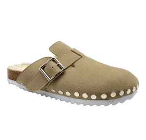 Slip on Open Back Camel Suede Leather Mule Clogs Slippers Casual Women Shoes Flat Mules Ladies Flat Shoes