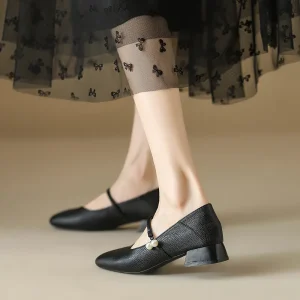 Small Size 32 Square Toe Mary Jane Flats Women’s Microfiber Slip-On Solid Breathable Rubber Outsole Shallow Mouth