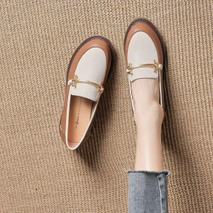 Soft Genuine Leather British Style Women’s Loafers Buckle Slip-On Flat Single-Layer Shoes