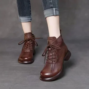 Soft Leather Boots Autumn and Winter Women’s Short Boots