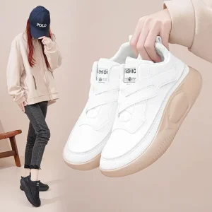 Soft Leather Head Sweet Academy Lightweight Women’s Spring Sneakers Buckle Closure Thick Soled Casual Non Slip Shoes