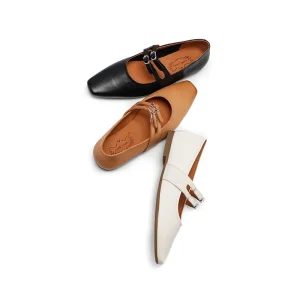Soft Leather Women’s Double Buckle Mary Jane Flats Retro Style Comfortable Flat Shoes