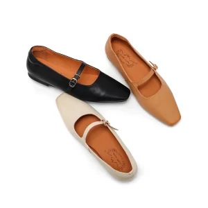 Soft Leather Women’s Mary Jane Flats Single Buckle Square Toe Casual Shoes