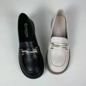 Soft PU Leather Women’s Winter Casual Loafers Light Weight Toe Slip-On Shoes Anti-Slip Rubber Outsole Middle-Aged Mothers