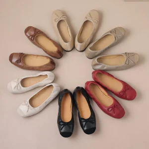 Soft Sole Slip-On Winter Summer Fashion Trend Custom Logo Genuine Leather Cushioned Comfort Foldable Women Ballet Flat