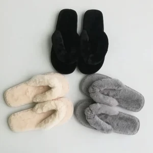 Soft and Warm Fuzzy Faux Fur Flip Flop Open Toe Slippers Anti-Slip Lightweight Indoor Outdoor for Ladies