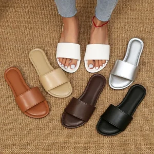 Solid Color One Line Flat Slippers Women’s Home Platform Casual Slippers European and American Outdoor Shoes