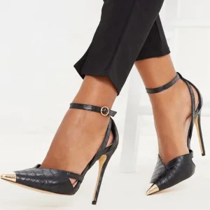 Solid Women Dress Shoes Metal Pointed Toe High Heels Office Ladies Stiletto Daily Casual Buckle Strap Shoes
