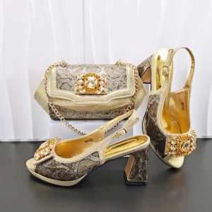 Solid Women’s Outdoor Peep Toe Ultra High Heel Breathable Crystal Rhinestone Shoes with Chain Shoulder Bag Combination