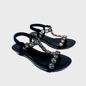 Sparkling Rhinestones Women’s Summer Wedge Sandals Open Toe Elastic Band Black Luxury Chunky Heel Sandals Shoes