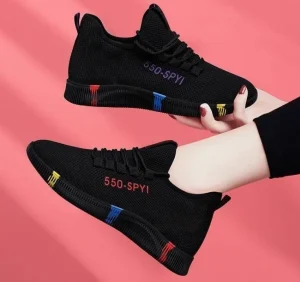 Sports Shoes Ladies Breathable Thick Soled Fashion Running Shoes Black Casual Shoes