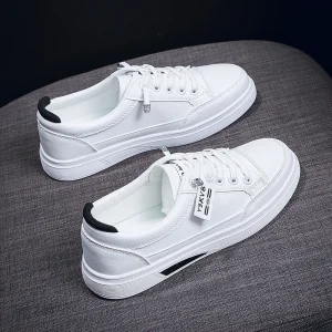 Spring All-match Korean Style Fashion Single-layer Solid Lace-up Non-slip White Women’s Soft-soled Trendy Sneakers