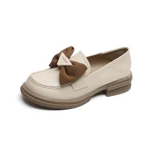 Spring Autumn Ballet Loafers for Women Retro Bow Single Soft Soles with High Heels British Style Small Leather Shoes