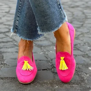 Spring Autumn Foreign Trade New Flat Round Head 40-43 Shallow Tassel Loafers Mixed Colors Casual Shoes Women’s