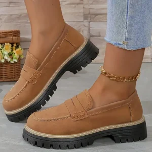 Spring Autumn Lefer Shoes Large Size Casual Matte Platform Women’s Shoes Thick Heel Thick Sole Retro Style