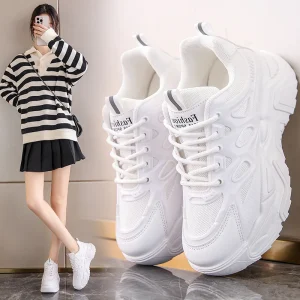 Spring Autumn New Breathable Clunky Sneakers Women’s Korean Style Black Sports Casual Shoes Thick Sole Running Plastic