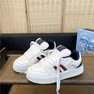 Spring Autumn New Thick Soled Lace Up Women’s Bread Shoes Student Sports Leisure White Shoes