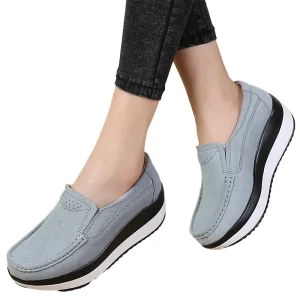 Spring Autumn Thick Soled Platform Slip On Women’s Shoes Wedge Heel Mom Shoes Suede Flat Loafers Height Increasing
