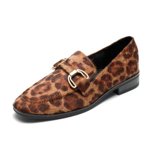 Spring Autumn Women’s Cross Border Plus Size Casual Loafers Leopard Print Gold buckle fur style slip on shoes