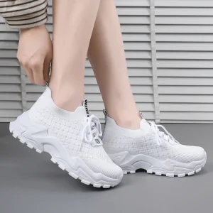 Spring Autumn Women’s Running Shoes Thick Soled Breathable Mesh Upper Lace up Korean Style Youthful Fashion Trend Student New