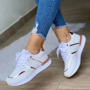 Spring Autumn Women’s Sports Shoes European American Leisure Low-Top Large Size Thick Bottom Color Style Walking Shoes