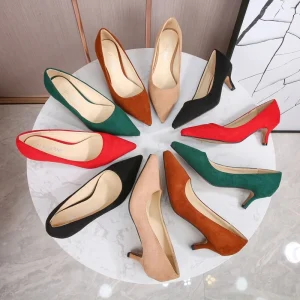 Spring Collection Women’s Elegant Solid Color High Heel Pumps Classic Pointed Toe Minimalist Style Sandal with 5cm Low Heel