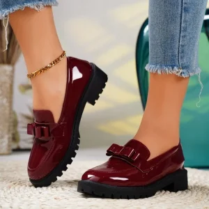 Spring Fall Women’s PU Shiny Business Dress Shoes Girl Black Platform Loafer Shoes