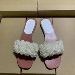 Spring Fashionable Versatile Pearl embellished Strappy Mules French style Elegant Women’s Shoes PU