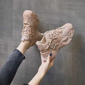 Spring Korean Style Torre Women’s Sneaker Casual Thick Sole Height Increasing Shoes Lace Up for Students Autumn