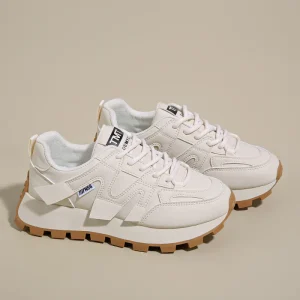 Spring New Breathable White Synthetic Leather Lace Up Women’s Korean Style All Match Thick Soled Agan Shoes Sports Casual