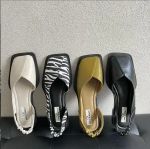 Spring New Flat Sandals Elegant Square Toe Sandals Slip on Flat Office Sandals Ladies Casual Shoes