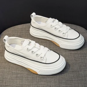 Spring New Korean Style White Walking Shoes Versatile Platform Casual Sports Style Women Soft Sole Trendy Lace Up Synthetic