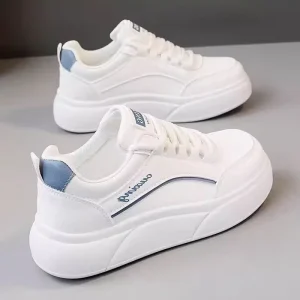 Spring New Women’s Lace-up Sneakers Solid White Thick-soled Breathable Anti-Slip Durable Sports Casual Shoes