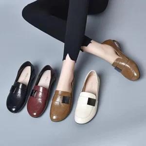 Spring New Women’s Lightweight Solid PU Upper Round-toed Slip-On Rubber Outsole PU Lining Loafers Flat Low-heeled All-match