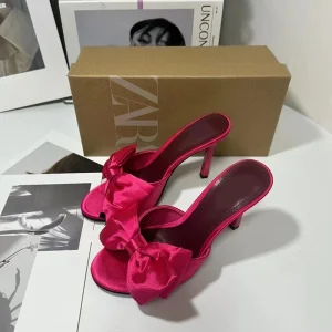 Spring New Women’s Outdoor Light Weight Open Toe Wedge Sandals with Large Bow Decoration PU Rose Red for Summer Autumn