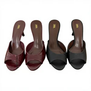 Spring New Women’s Shoes Sandals Black Open Toe Slip On Slippers Single Strap Back Open Stiletto Heels