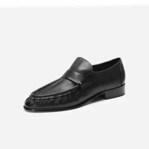 Spring Row First Layer Cowhide Leather Niche Loafers Women’s One Foot Commuting Casual Leather Shoes Retro Minimalist Style