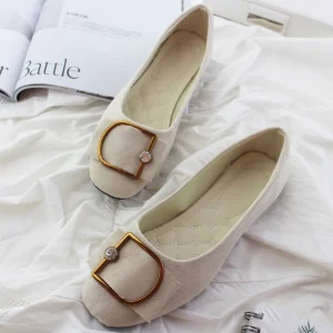Spring Slip-On Women’s Flats Shoes Candy Color Female Loafers Large Size Shoes Rhinestone Buckle Square Toe Ballet