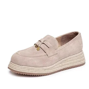 Spring Summer Boater Shoes Loafers Slippers Hemp-Weave Thick-Tread High-Heeled Women’s Casual Shoes