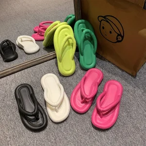 Spring Summer Candy Color Clip Toe Flat Sandals Pool Beach Shower Non Slip Soft EVA Lighted Quick Drying Flip Flops for Ladies