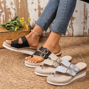 Spring Summer Collection Plus Size Women’s Open Wedge Sandals PU Half-Sled Outer Wear New Belt Buckle Hollow