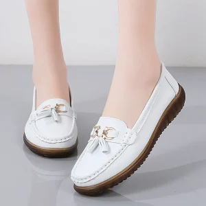 Spring Summer Collection Women’s Flat Shoes Tassel Shallow Mouth Casual Slip-On Loafers Wedge Heel for Moms