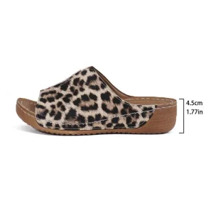 Spring Summer New Arrival Fashion Thick Bottom Casual Leopard Wedge Slippers Outdoor Elegant Beach Sandals Plus Size Breathable